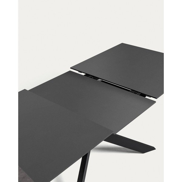 Čierny rozkladací jedálenský stôl so sklenenou doskou 90x210 cm Atminda – Kave Home-image-3
