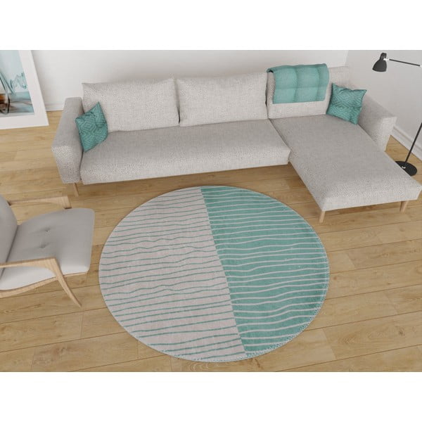 Umývateľný okrúhly koberec v tyrkysovo-krémovej farbe ø 120 cm Yuvarlak – Vitaus-image-1