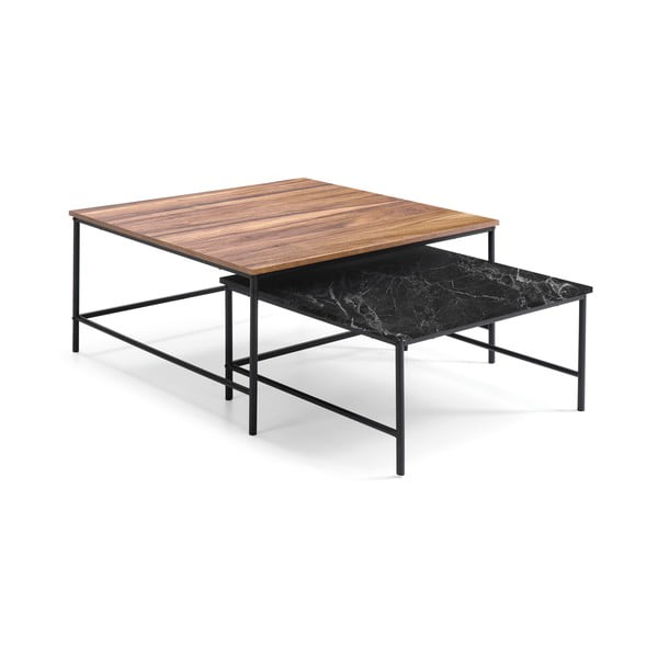 Čierne/prírodné konferenčné stolíky s doskou v dekore orechového dreva v súprave 2 ks 80x80 cm Fiorenza - Marckeric