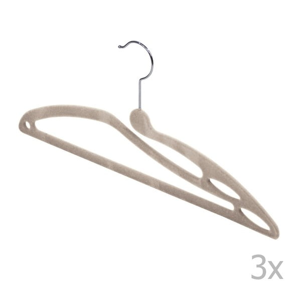 Sada 3 béžových vešiakov na tričká Domopak Velvet-image-1