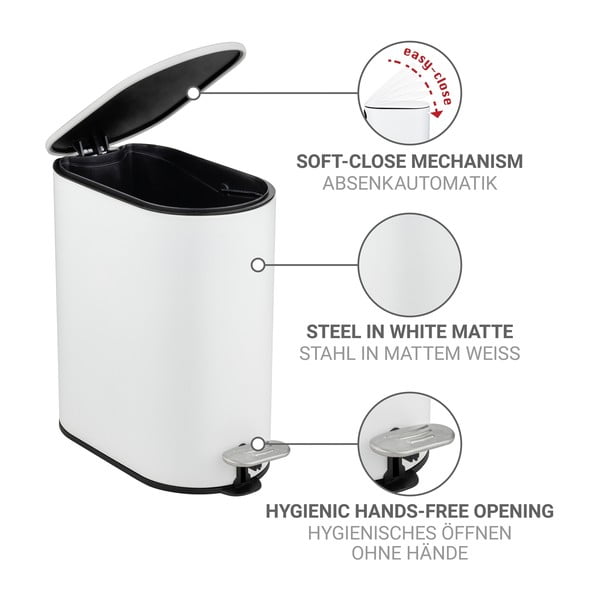 Matne biely pedálový oceľový odpadkový kôš 5 l Collungo – Wenko-image-3