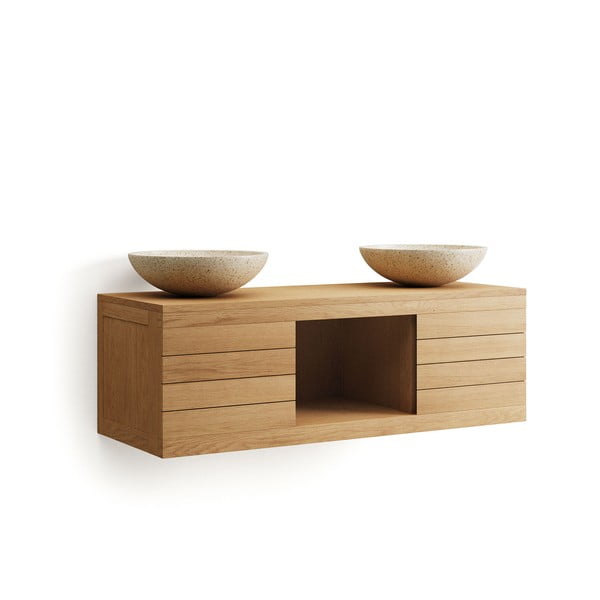 Nízka závesná skrinka pod umývadlo z teakového dreva v prírodnej farbe 120x40 cm Yenit – Kave Home-image-2