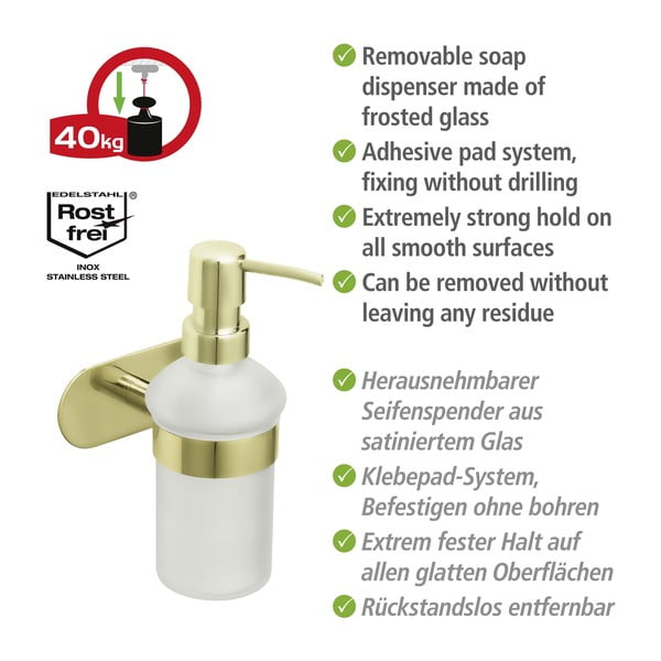 Samodržiaci dávkovač mydla z nerezovej ocele v zlatej farbe 0.2 l Orea Gold – Wenko-image-4