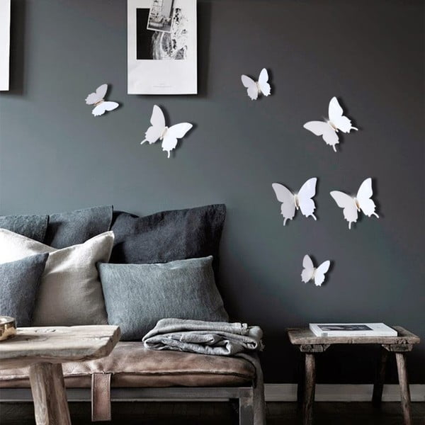 Sada 12 bielych 3D samolepiek Ambiance Fanastick Diamond Butterflies-image-1