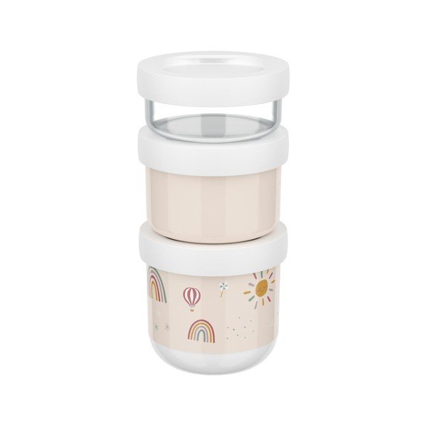 Béžové plastové detský desiatový box 3 ks Sunshine & Rainbow – Mepal