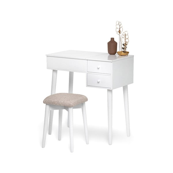 Biely toaletný stolík so zrkadlom, šperkovnicou a 2 zásuvkami Chez Ro Beauty-image-1