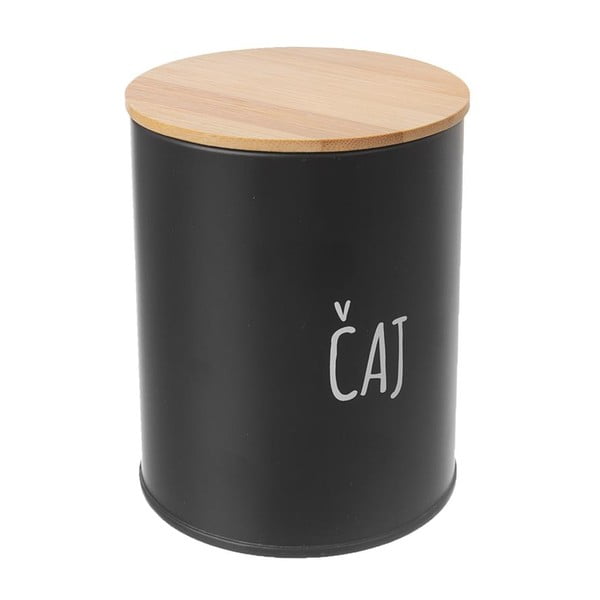 Čierna plechová dóza na čaj s bambusovým vekom Orion, objem 750 ml-image-1