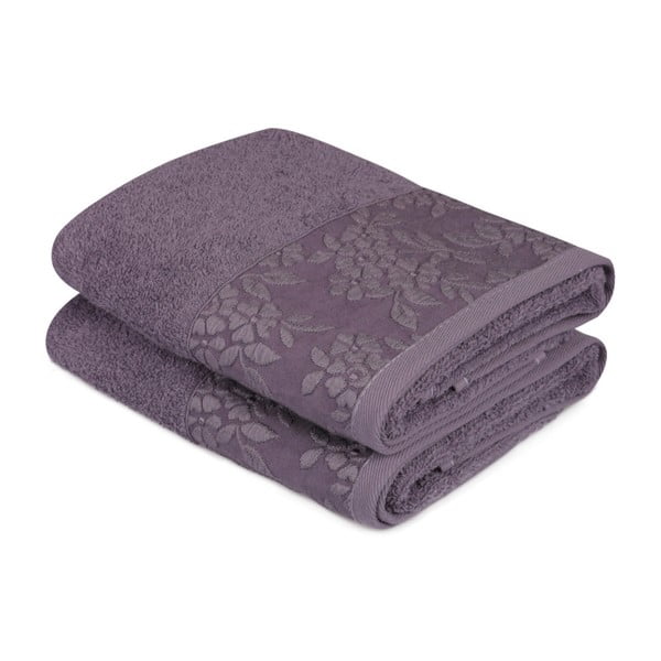 Sada 2 tmavofialových uterákov z čistej bavlny, 50 × 90 cm