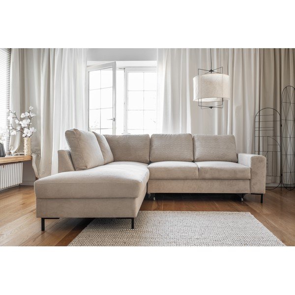 Béžová menčestrová rozkladacia rohová pohovka (ľavý roh) Lofty Lilly – Miuform-image-1