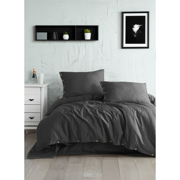Tmavosivé obliečky na jednolôžko z bavlny Renforcé 140x200 cm Como Striped – Mila Home Luxury
