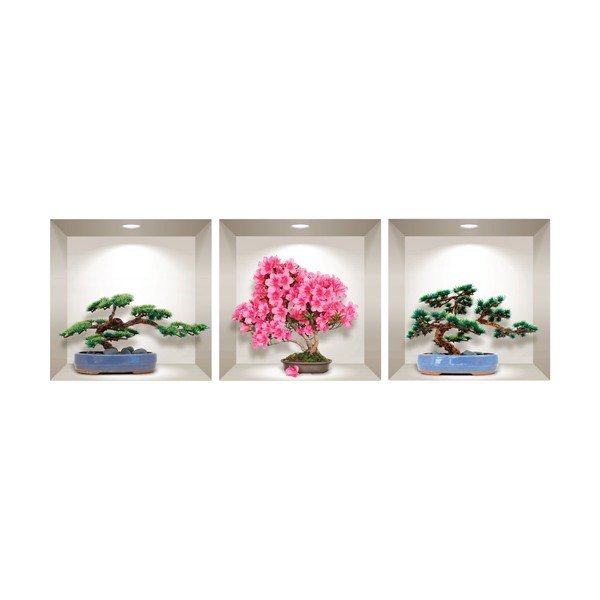 Sada 3 3D samolepiek na stenu Ambiance Natural and Colorful Bonsai-image-1