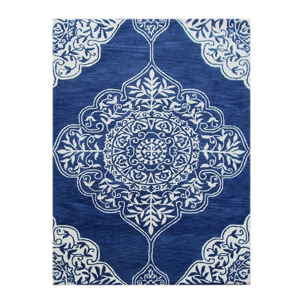 Ručne tuftovaný modrý koberec Kirman, 153x144 cm