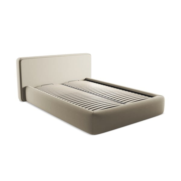 Béžová čalúnená dvojlôžková posteľ s úložným priestorom s roštom 140x200 cm Kiana – Makamii