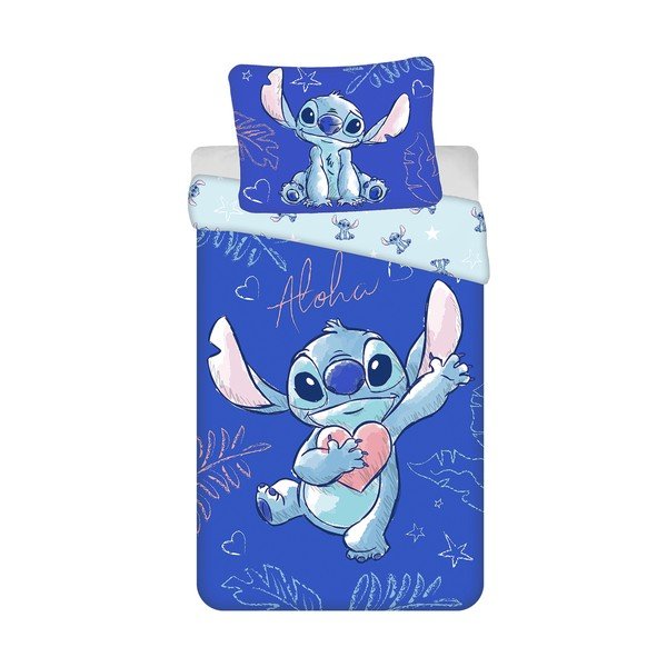 Modré bavlnené detské obliečky na jednolôžko 140x200 cm Lilo & Stitch "Aloha" – Jerry Fabrics