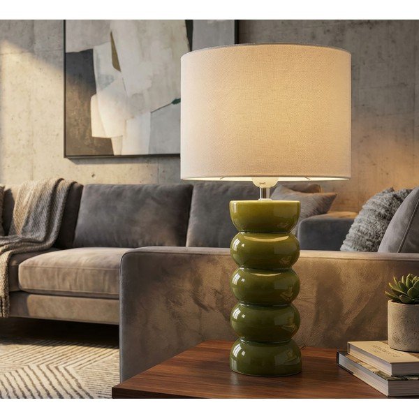 Biela/zelená keramická stolová lampa s textilným tienidlom (výška  46 cm) Torr – Mauro Ferretti-image-1