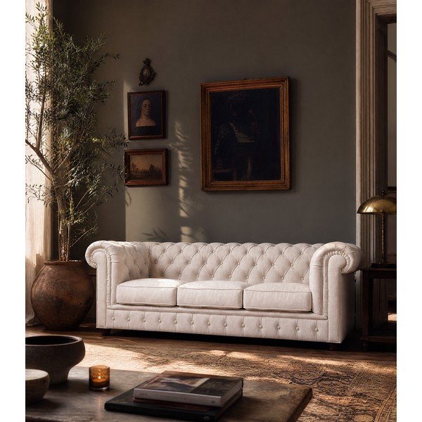 Krémová zamatová pohovka 230 cm Cambridge - Ropez-image-1