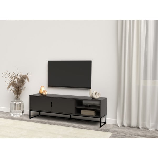 Čierny TV stolík s kovovými nohami Tenzo Lipp, šírka 176 cm-image-1
