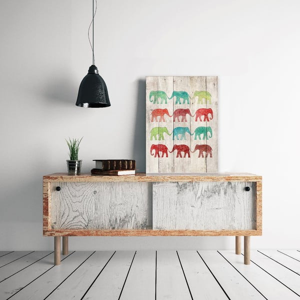 Drevená nástenná dekoratívna ceduľa Surdic Elephants Cue, 40 × 60 cm-image-1