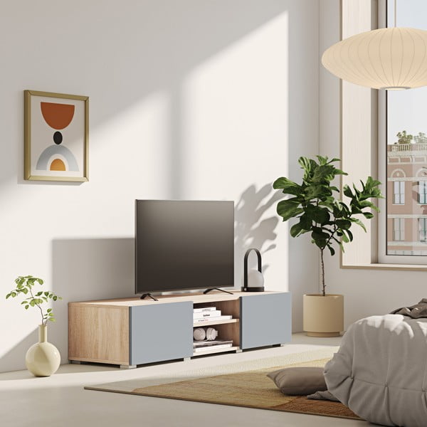 Sivý TV stolík v dekore duba 140x31 cm Podium - TemaHome -image-1