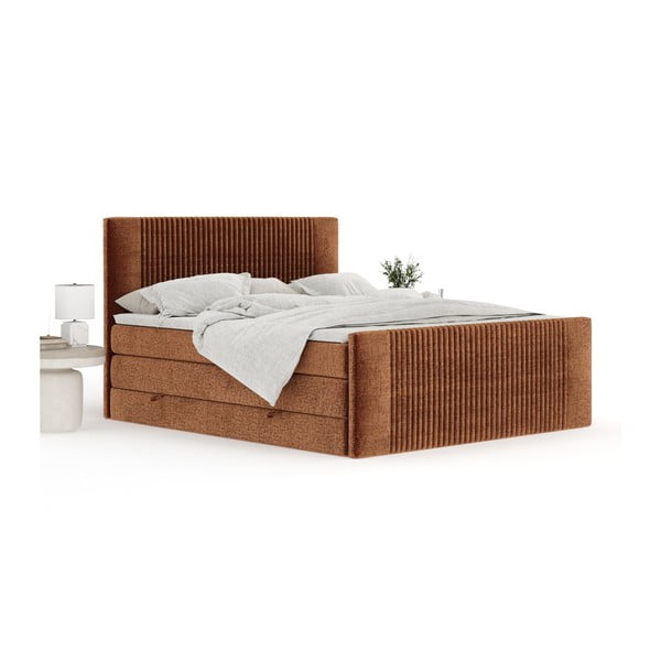 Oranžová boxspring posteľ s úložným priestorom 160x200 cm Bergamo – Maison de Rêve-image-3