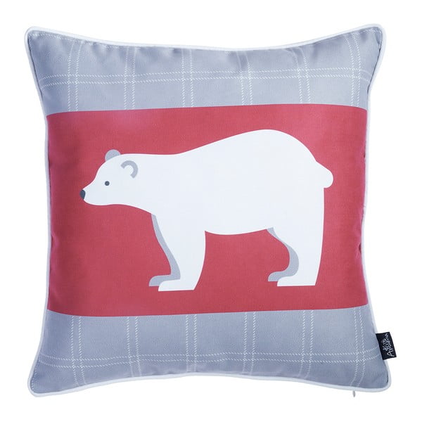 Červeno-sivá obliečka na vankúš s vianočným motívom Mike & Co. NEW YORK Honey Polar Bear, 45 × 45 cm