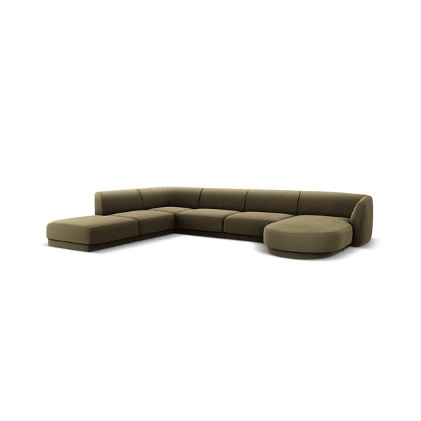 Zelená zamatová rohová pohovka (ľavý roh/do "U") Miley – Micadoni Home-image-3