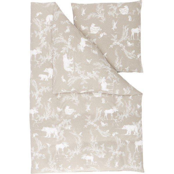 Béžové flanelové obliečky na jednolôžko Westwing Collection Animal Toile, 135 x 200 cm