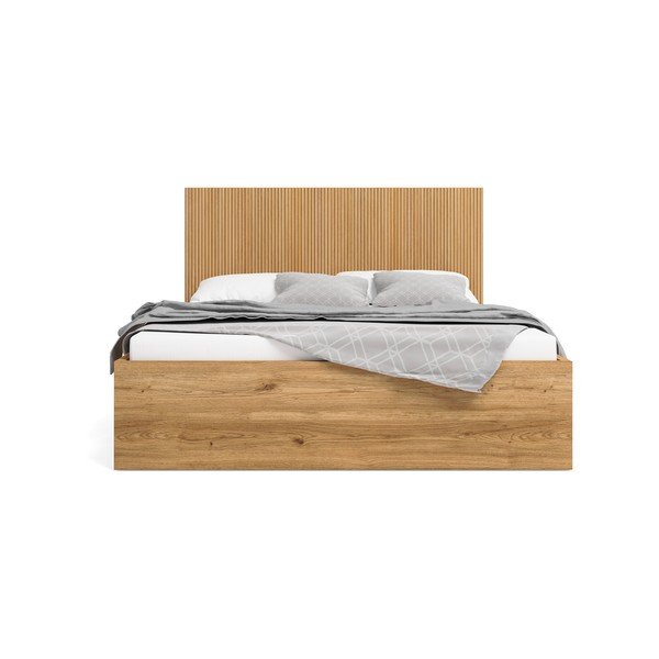 Dvojlôžková posteľ v dekore duba s úložným priestorom v prírodnej farbe 140x190 cm Rayana – Marckeric-image-2