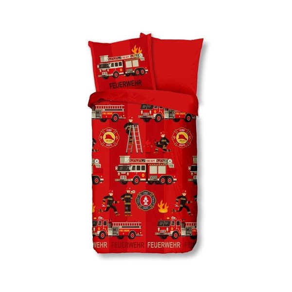 Detské červené obliečky z bavlny Good Morning Hasič