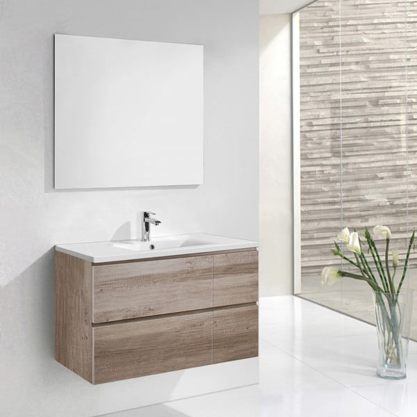 Kúpeľňová skrinka s umývadlom a zrkadlom Monza, dekor dubu, 120 cm