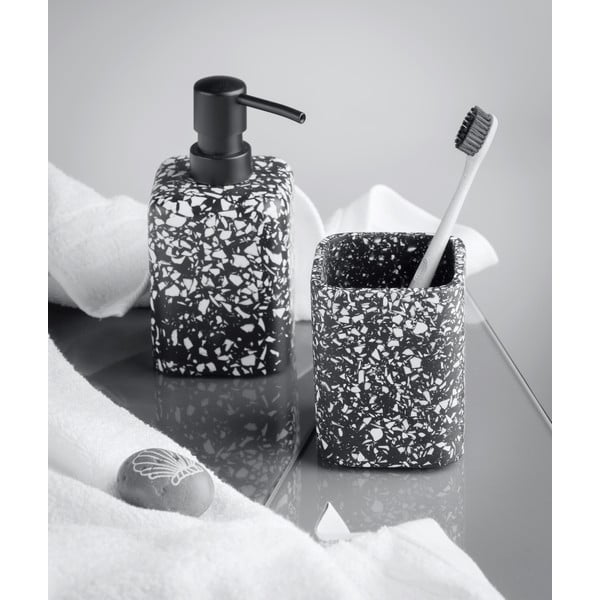 Čierny téglik na zubné kefky Wenko Terrazzo-image-1