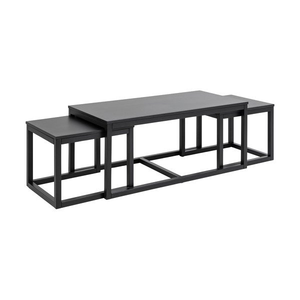 Čierne konferenčné stolíky s doskou v dubovom dekore v súprave 3 ks 60x120 cm Cornus – Actona