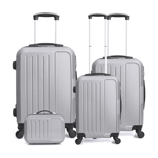 Sada 4 cestovných kufrov v striebornej farbe na kolieskach Hero Family
