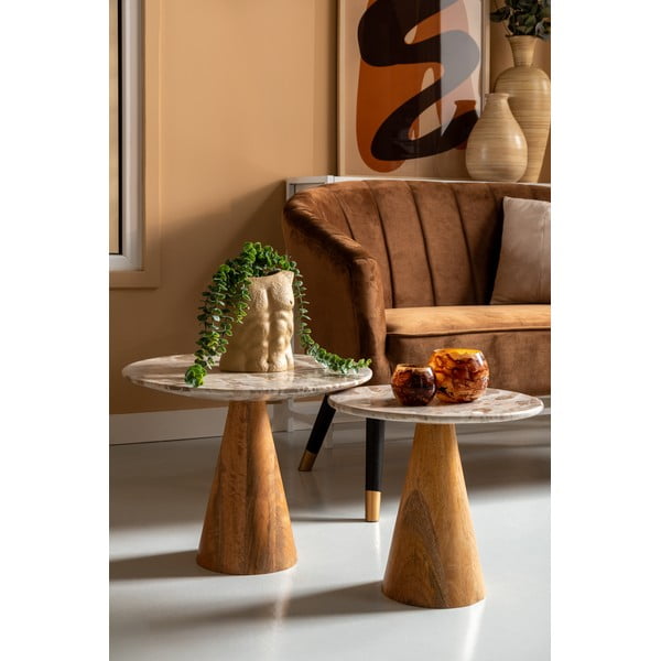 Okrúhly odkladací stolík s doskou v dekore mramoru ø 50 cm Force – Leitmotiv-image-1