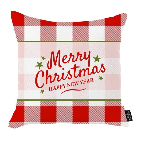 Bielo-červená vianočná obliečka na vankúš Mike & Co. NEW YORK Honey Merry Christmas and Happy New Year, 45 x 45 cm