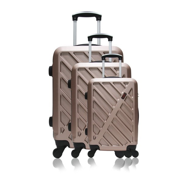 Sada 3 cestovných kufrov na kolieskach vo farbe ružového zlata Hero Roma