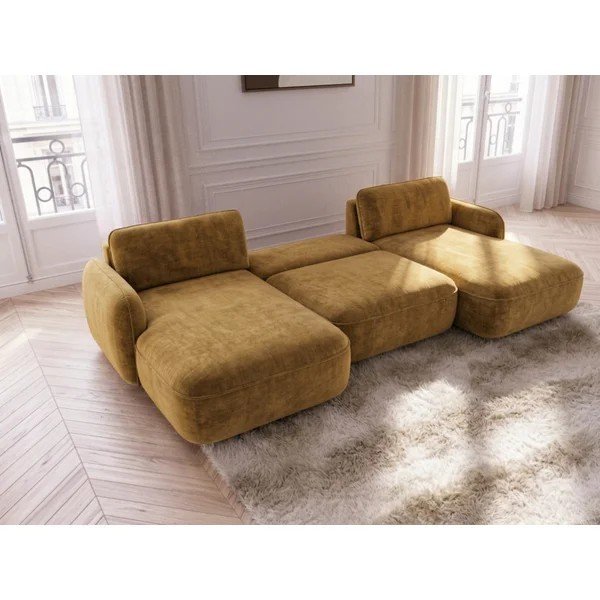 Žltá zamatová rozkladacia/s úložným priestorom rohová pohovka (do tvaru "U") Celeste – Bobochic Paris-image-3