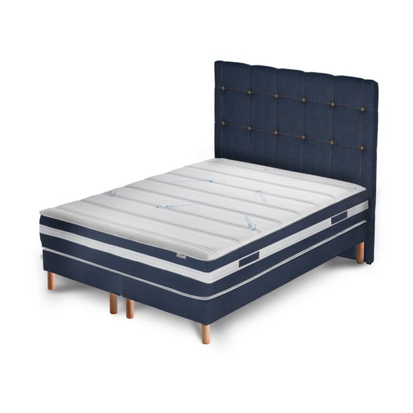 Tmavomodrá posteľ s matracom a dvojitým boxspringom Stella Cadente Maison Venus Cadente, 180 × 200 cm