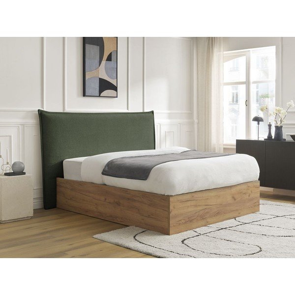 Zelená čalúnená čalúnená/z drevotriesky dvojlôžková posteľ s úložným priestorom s roštom 160x200 cm Charlie – Bobochic Paris-image-3