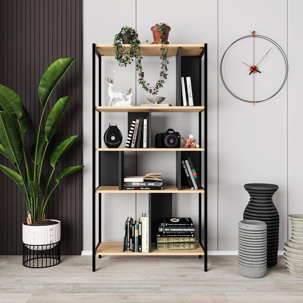 Knižnica v dekore duba v čierno-prírodnej farbe 88x175 cm Alabama – Marckeric-image-4