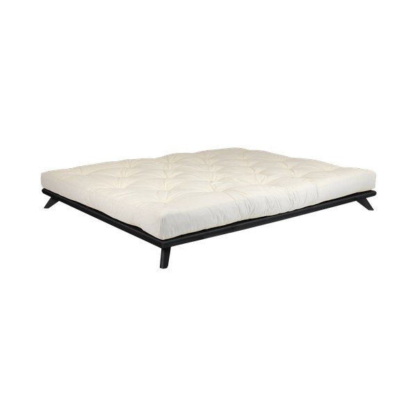 Dvojlôžková posteľ z borovicového dreva s matracom Karup Design Senza Double Latex Black/Natural, 180 × 200 cm