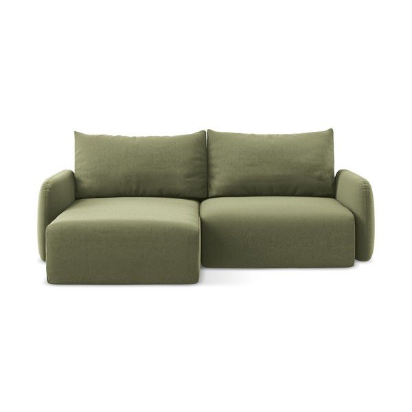 Zelená zamatová rozkladacia/s úložným priestorom rohová pohovka (ľavý roh/s leňoškou) Kalena – Makamii