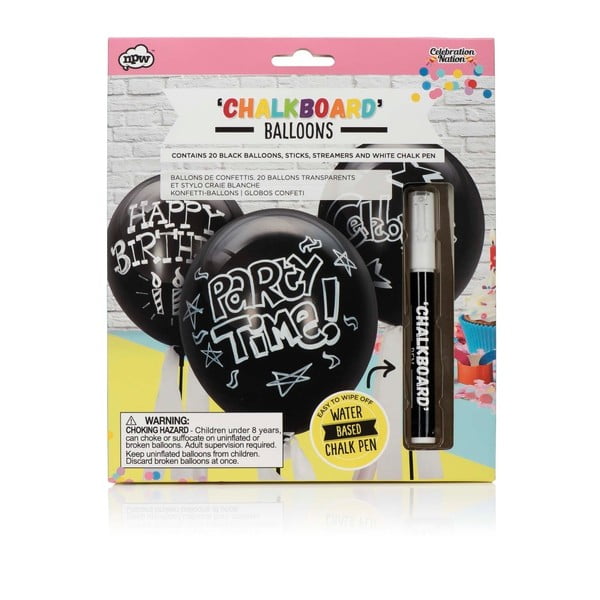 Set 20 popisovateľných balónikov a kriedového pera npw™ Chalkboard Balloons