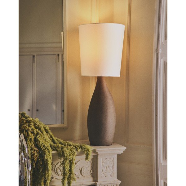 Biela/svetlosivá stolová lampa s textilným tienidlom (výška  77 cm) Viona – Kave Home-image-2