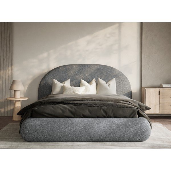 Sivá čalúnená dvojlôžková posteľ s úložným priestorom s roštom 140x200 cm Maumere – Maison de Rêve-image-4