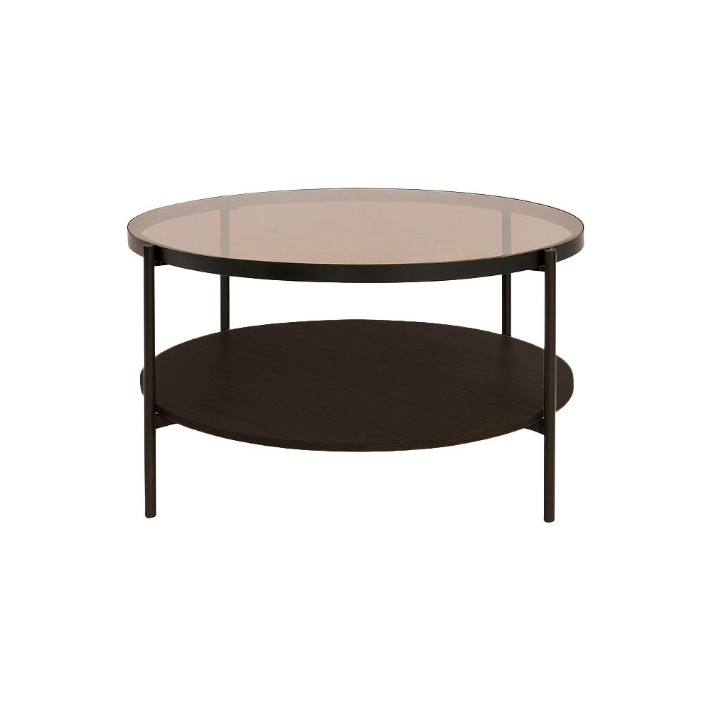E-shop Hnedý okrúhly konferenčný stolík so sklenenou doskou ø 84 cm Hassel – Unique Furniture