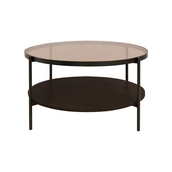 Hnedý okrúhly konferenčný stolík so sklenenou doskou ø 84 cm Hassel – Unique Furniture