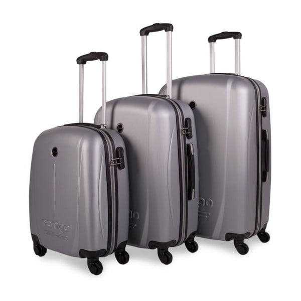 Sada troch strieborných cestovných kufrov Tempo