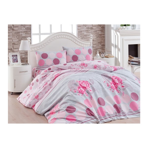 Ružové obliečky na jednolôžko z ranforce bavlny Lover, 160 × 220 cm
