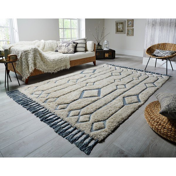 Béžovo-modrý ručne tkaný koberec Flair Rugs Solitaire Sion, 160 × 230 cm-image-2